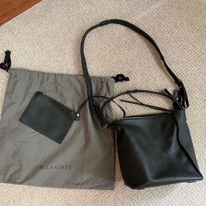 All Saints Black Leather Crossbody Bag